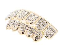 TEHAUX Hip Hop Copper Teeth Grills Rhinestone Decorative Jewelry for Performances and Parties, Lightweight Golden Mouth Grills Fashion Sense