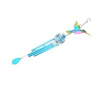 TEHAUX Hummingbird Balcony Wind Chime with Painted Glass Bell Decorative Hanging Pendant for Garden Patio Porch Ornament Outdoor Indoor Relaxing Sound Creative Blue Metal Design