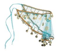 TEHAUX Indian Style Performance Veil with Tassels for Belly Dancing - Peacock Blue Half-Moon Small Face Veil, Tribal Costume Party Accessory for Women