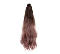 TEHAUX Invisible Gradient Color Long Wavy Ponytail Wig for Women with Small Tiger Clip, Deep Brown to Pink Ombre Hairpiece, Realistic Girl Hair Accessory Suitable for Daily and Party Use