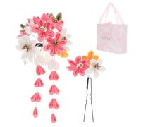 TEHAUX Japanese Style Flower Hair Pin for Kimono with Pink Cotton and Iron Material, Elegant Traditional Hair Accessory for Photography and Travel