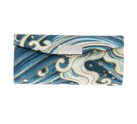 TEHAUX Jewelry Box with Mirror Vintage Blue Leather Lipstick Case Wave Pattern Portable Organizer for Cosmetics