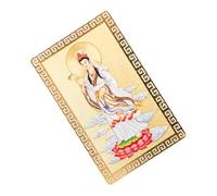 TEHAUX Kwan Yin Gold Amulet Card Chinese Style Metal Fortune Blessing Protection Small Decorative Feng Shui Luck Card for Home and Personal Use