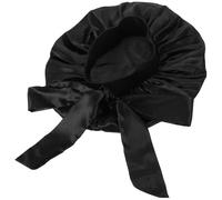 TEHAUX Large Satin Shower Cap for Women with Bowknot, Foldable and Lightweight Hair Bonnet for Sleeping and Bathing, for Family Travel Use and Carrying, Black round Design
