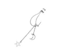 TEHAUX Long Chain Ear Cuff Earrings for Women Star and Moon Cartilage Climber White Gold Plating Vintage Style Ear Jewelry