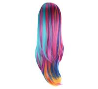 TEHAUX Long Straight High Temperature Silk Heat Resistant Natural Hairline Multi-color Wig Middle Part for Women Suitable for Shooting and Theme Parties