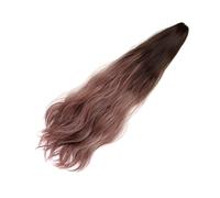 TEHAUX Long Wavy Gradient Ponytail Wig for Women, Natural Synthetic Hairpiece with Invisible Claw Clip, Deep Brown to Pink Ombre, Suitable for Styling and Daily Wear