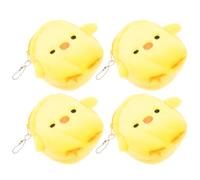 TEHAUX Lovely Coin Pouch 4Pcs Small Yellow Chicken Plush Change Wallets Lightweight Pocket Size for Bags Random Color