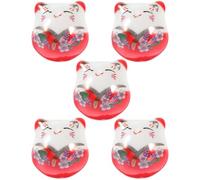 TEHAUX Luck Cat Beads Practical Ceramic 5pcs Red for DIY Jewelry Making Ceramic Cat Charms for Crafting Bracelets and Necklace Accessories