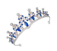 TEHAUX Luxury Rhinestone Tiara Crown Headpiece for Brides Wedding Bridal Birthday Accessories Women’s Blue Jewelled Hairband