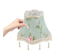 TEHAUX Macrame Bell Lampshades 25Cm Jacquard Fabric with Beads for Victorian Style Table and Pendant Lights Green