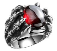 TEHAUX Men’s Dragon Claw Ring Red Gemstone, Gothic Punk Style Decorative Band, Size 8 Vintage Creative Ring Jewelry for Men’s Fashion and Unique Accessories