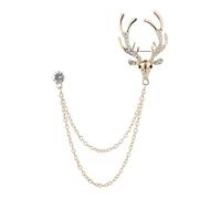 TEHAUX Men’s Rhinestone Suit Brooch with Gold Deer Tassel Chain, Career Lapel Pin for Men’s Blazer Decoration, Stylish Men’s Breast Pin for Formal Suits