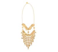 TEHAUX Metal Belly Dancer Face Veil Mask with Coin Accents and Tassels, Golden Metal Ancient Style Dance Accessory for Halloween Face Costume and Stage Performance