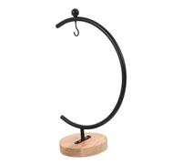 TEHAUX Metal Ornament Display Stand with Large Wooden Base Iron Hanging Hook for Glass Globe Terrarium Air Plants and Flower Pot Holder Wall and Window Mountable Hanger for Stylish Home