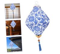 TEHAUX Mid-autumn Festival Floral Cloth Lantern Hanging Decorative Antique Chinese Lantern for Garden Patio Porch Outdoor Vintage Tassel Party Decor