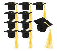 TEHAUX Mini Graduation Caps with Yellow Tassel - 3D Doctoral Hat Cake & Cupcake Toppers, 5.5 cm - for Graduation Party Decor, DIY Crafts- 10Piece Set