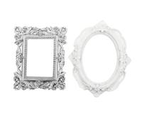 TEHAUX Mini Photo Frame Props for Nail Art and Jewelry Photography, 2pcs Handheld Vintage Style Picture Frames in White and Silver for Studio and Home Decoration