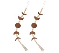 TEHAUX Moon Phase Wall Hanging 2Pcs with Rope Tassels and Wooden Beads, Creative Brown Moon Decor for Home and Staircase Accent