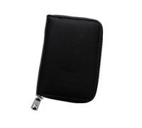 TEHAUX Multi-Slot Leather Coin Purse with Zipper, Lightweight Protective Change Wallet for Men and Women, Genuine Black Leather Card Holder for Travel and Daily Use