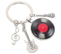 TEHAUX Music-themed Keychain Set with Vinyl Record, Mini Guitar Microphone Pendants, Backpack Charm for Music Lovers, Students Party Favors Accessory