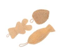 TEHAUX Natural Loofah Bath Sponge 3pcs Set - Exfoliating Body Scrubbers with Heart, Fish Bear Shapes - Organic Loofah Shower Sponge for Gentle Skin Cleansing and Spa Use