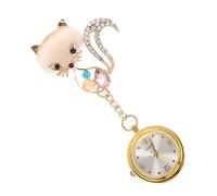 TEHAUX Nurse Pocket Watch Clip-On with Gold Animal Head Brooch Portable Fob Watch for Nurses and Doctors for Daily Use and Exams