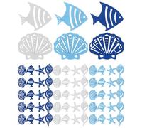 TEHAUX Ocean Themed Wooden Slice Ornaments with Sea Star and Shell Crafts Coastal Hanging Decor for DIY Beach Style Home Wall Decoration