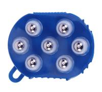 TEHAUX Palm Shaped 360 Degree Rotating Body Massage Brush with 7 Metal Roller Balls for Bathing and Massage, Blue PVC Exfoliating Cellulite Brush to Relieve Pain on Chest and Back