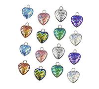 TEHAUX Pendants Random Color Stainless Steel Heart Shape 30 Pcs with Gradient Fish Scale Pattern Design Assorted Colour for DIY Jewellery Making and Art Collection