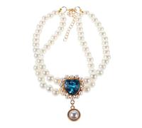 TEHAUX PET Necklace with Heart Pendant, Adjustable Pearl Double Layer | Princess Style White Plastic and Metal Build, for Female Puppies at Weddings and Formal Events