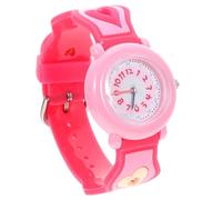 TEHAUX Pink Glitter Heart Design 3D Silicone Watch for, Round Cartoon Wristwatch Suitable for Birthday