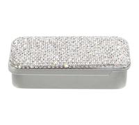 TEHAUX Portable Silver Metal Floss Pick Case with Sliding Cover, Stylish Compact Floss Box Featuring Modern Aesthetics and Bling, for Travel and Parties