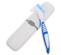 TEHAUX Portable Travel Toothbrush Case Double-Sided False Teeth Cleaning Brush, Blue Travel Toothbrush Cup Holder and White Storage Box, 2pcs Set for Effective Oral Hygiene on The Go