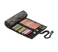 TEHAUX Practical Slots Canvas Pencil Roll Organizer for Artists Large Capacity Travel Pouch for Drawing and Coloring Supplies Elegant Design Beautiful Patterns