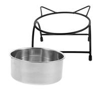 TEHAUX Raised Double Stainless Steel Cat Feeding Bowl with Neck Protection Design and Anti-spill Feature Detachable Bowls with Support Rack for Cats and Small Animals Contemporary Black