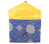 TEHAUX Rectangular Embroidered Silk Brocade Jewellery Bag Zipper, Portable Fabric Storage Pouch for Buddhist Practitioners, Stylish Blue Book Cloth Pouch for Prayer Beads and Scriptures