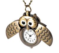 TEHAUX Retro Vintage Owl Pocket Watch Antique Brass Crescent Moon Design Decorative Creative Timepiece for and Collectors