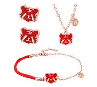 TEHAUX Rose Gold Color Changing Temperature Sensitive Tiger Bracelet Necklace Earrings Set 4Pcs - 2022 Chinese New Year Jewelry Zodiac Tiger Accessories for Women