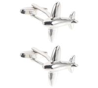 TEHAUX Silver Airplane Cufflinks for Men, 1 Pair of Solid Brass French Cuff Shirt Accessories, Suit Cufflinks Set for Formal Business and Party Wear