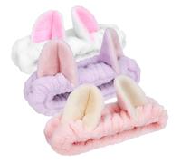 TEHAUX Spa Headband Thick and Tear-resistant with Ears Design 3pcs Cute Velvet Makeup Headband Keeps Hair Dry for Women for Face Washing and Spa Care