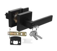 TEHAUX Square Aluminum Bedroom Door Lock with Key Black Door Handle Matte Finish Easy Installation for Home Office Bathroom Security
