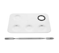 TEHAUX Stainless Steel Makeup Mixing Tray Set with Spatulas, Large Square 5-Hole Foundation and Eyeshadow Palette for Cosmetic Blending and Pigment Mixing, 2 Pieces
