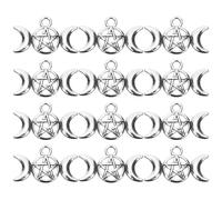 TEHAUX Triple Moon Pentagram Charms Hanging Hole Silver Zinc Alloy 80pcs Creative Unique Design for Jewelry Making and DIY Crafts for