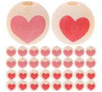 TEHAUX Valentine S Day Heart Beads Wooden Love Pattern Small Round Beads for Jewelry Making DIY Crafts Decoration 1.60In Size Pack