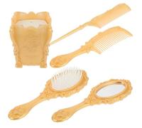 TEHAUX Vintage 5pcs Hair Brush Set with Detangling Paddle Brush and Mirror Comb, Gold Desktop Styling Tools with Storage Holder for Home and Salon Use