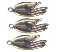 TEHAUX Vintage Brass Buddha Hand Keyring Pendant, 3pcs Decorative Charm Set, Golden Metal Craft for Bags, Keys and Spiritual Gift Use