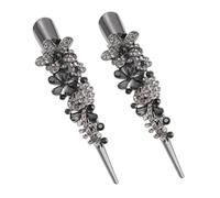 TEHAUX Vintage Large Rhinestone Metal Bobby Pins 2Pcs Grey Flower Design Duckbill Hair Clips for Women
