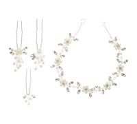 TEHAUX Wedding Headbands Resin and Metal Material 4pcs with Fake Pearls and Rhinestones Elegant Five-petal Flower and Leaf Design, Secure and Comfortable Fit for Bride for Weddings