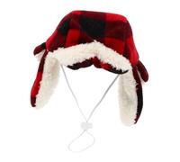 TEHAUX Winter Warm Hat for Pets Adjustable Band Decorative Plush Red Hat with Elastic Cord for Large Dogs Outdoors